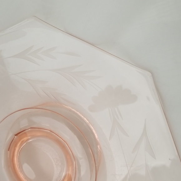 Elegant Depression Era Pink Octogon Low Pedestal Cake Plate - Picture 8 of 16